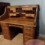 Escritorio cilíndrico antiguo de roble 1